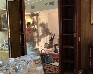 #12 - $750 - Armoire - French Burl Wood with 1 Mirrored Door. 58W X 86H X 18 1/2D