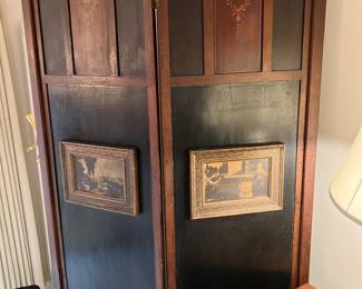 #46 - $150 - Wood 2-Panel Screen. 21W per Panel 68H - missing left top finial