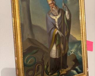 #86 - $450 - 19th century oil on panel of religious figure 22x28