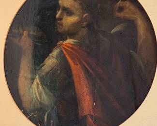 #27 - $200 - 18th century Oil on board - Roman Man 7" Round 12 x 15 with Frame