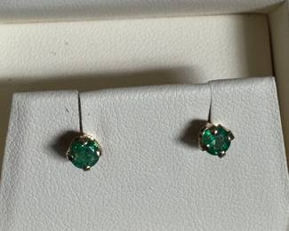 #185 - $226 - Emerald earrings .42ct - 14kt yellow gold