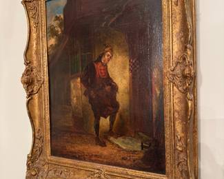 #2 - $300 - English School, 19th Century Oil on Canvas Dutch Peasant enterling a tavern oil on canvas 15 X 20 - Modern Frame - Provenance : bought at Welschers Summer 1986