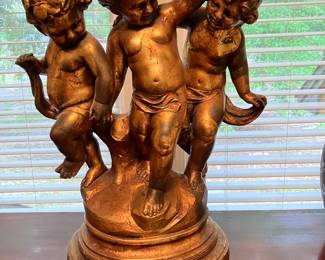 #66 - $150 -Cherub sculpture gold plaster 22x12