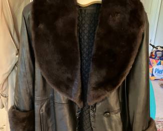#93 - $200 -Black Leather with Detachable Mink Collar by Gantenhaus