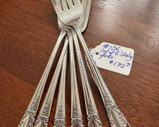 #136 - $170 - Set of 7 Sterling dessert salad or dessert forks 8.8oz- Bridal Veil from Rogers