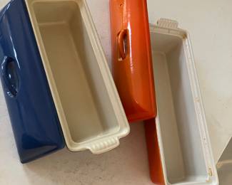 $80 - Le creuset tureen blue #118 - 10x4 & $80 - Le creuset tureen orange #119 - 10x4