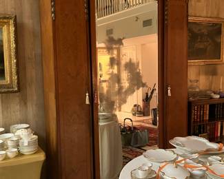 #12 - $750 - Armoire - French Burl Wood with 1 Mirrored Door. 58W X 86H X 18 1/2D