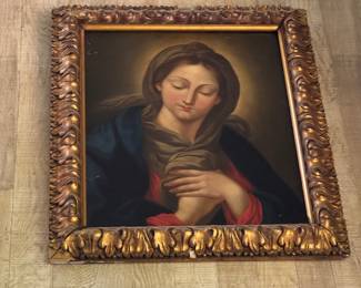 #1 - $600 - European School, 19th Century Madonna - Oil on Panel in gilt wood frame - 30x26