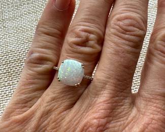 #173 -$240 - Opal & diamond ring, 10kt gold, 1.8 grams, size 7.