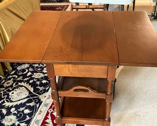 #23B - $120 - Wood tea cart with pull out drawer and tray on casters