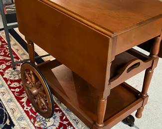 #23B - $120 - Wood tea cart with pull out drawer and tray on casters