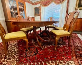 #36 - $700- Mahogany Dining Table with 4 15" Leaves - Double Pedestal. 60W X 46D without Leaves with 6 chairs