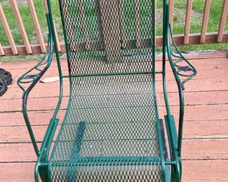#88- $200 - Iron green Bench, Coffee Table 2 Arm Chairs an d Side /table