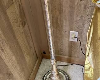 #25 - $80 - Metal Floor Lamp with Glass Globe & glass around the pole. 69"Tall