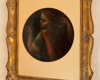 #27 - $200 - 18th century Oil on board - Roman Man 7" Round 12 x 15 with Frame