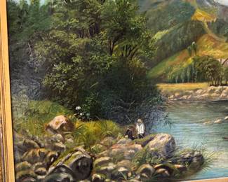 #13 - $480 - Lake Scene - Gilt Wood Frame on Canvas 40 X 30 - Some small damage to frame