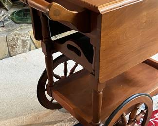#23B - $120 - Wood tea cart with pull out drawer and tray on casters