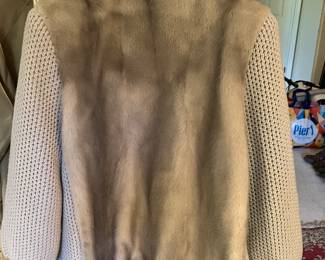 #92- $200 - Grey Cotton and Mink Jacket -Size 4-6 comes with Scarf