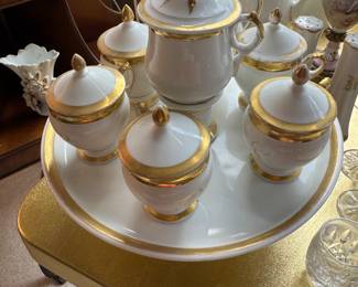 #100 - $140 - Old Paris white & gold pot de crème on stand 8 pieces
