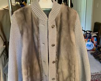 #92- $200 - Grey Cotton and Mink Jacket -Size 4-6 comes with Scarf
