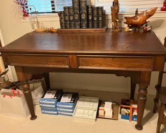 #56 - $800 - Antique Judge's Desk with Slanted Top 62W X 35D X 42H