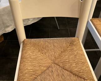 #151 150.00 3 White Wood Stools with Woven Seats