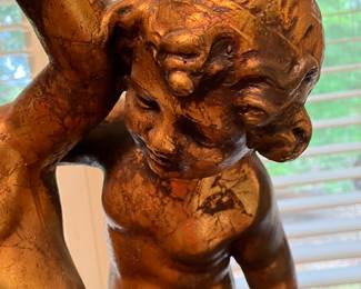 #66 - $150 -Cherub sculpture gold plaster 22x12