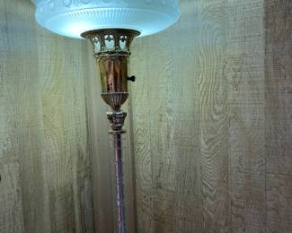 #25 - $80 - Metal Floor Lamp with Glass Globe & glass around the pole. 69"Tall