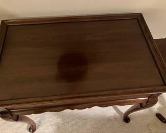 #24 - $180 - Mahogany Tea Table - Ethan Allen with 2 Pull Out Trays 30 X 26H X 18D