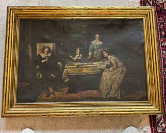 #14 - $150 - 19th Century Genre Painting - Oil on Canvas - Signed - very damage by the sun - need restoration