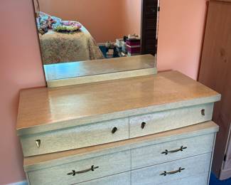 This is a beautiful basset, mid-century modern dresser with mirror! It is part of three-piece set