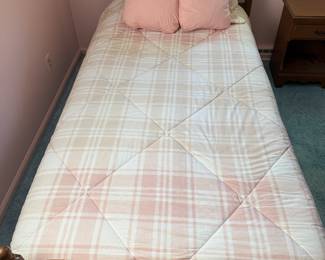 This is a lovely little twin size bed complete with boxspring and mattress in terrific condition