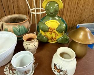 Cute little turtle and lots of pots