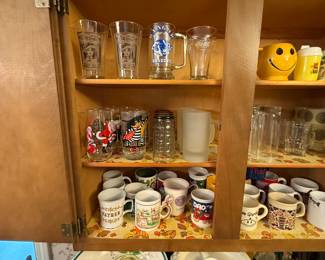 Lots of fun, vintage glassware, and mugs