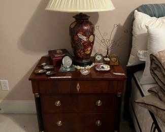 Century Cherry Louis Philippe nite stand, vintage Oriental lamp