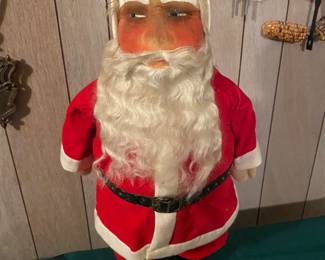 Unique Vintage Santa Claus, dressed in red corduroy suit, papier-mâché face, very rare.