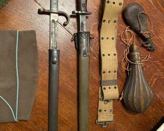 Bayonets with Sheaves dating 1807 and 1917 Powder Horn and Shot Horn