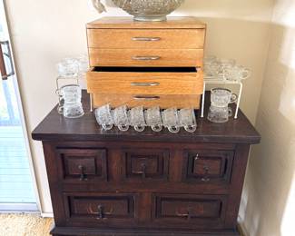 ANTIQUE MEXICAN FLATWARE STORAGE TABLE