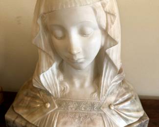 ANTIQUE BEAUTIFUL MARBLE MADONNA BUST PURCHASED IN EUROPE