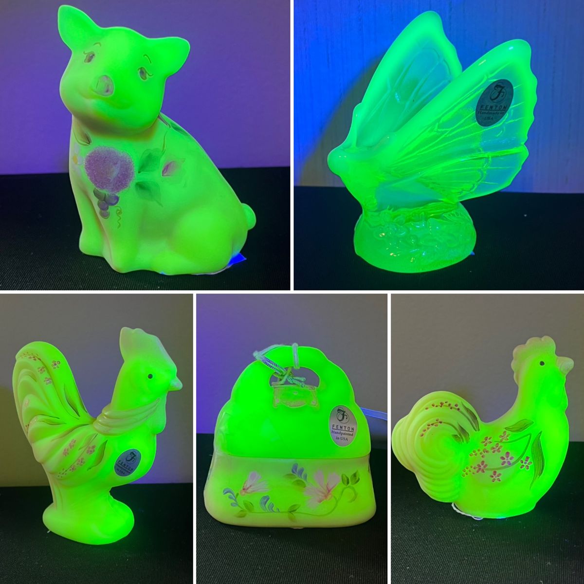 Fenton Uranium  Glass figurines.