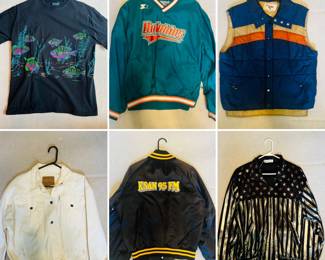Vintage jackets including an authentic Miami dolphins windbreaker jacket.
