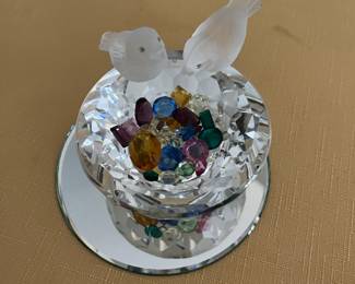 Swarovski Bird Bath w/ multi-colored crystals. *Retired