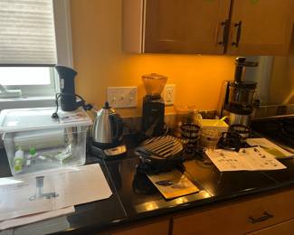 Baratza Encore's grinder, Juicer with extensive accessory bundle, Heart shaped waffle maker, SousVide Machine , Electric Kettle.