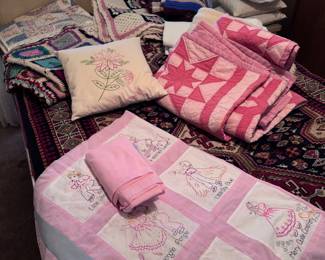 Unfinished, hand-embroidered baby quilt, quilts, afghan