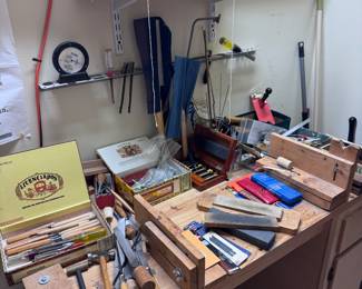 woodworking tools, whetstones, twine, Japanese hand saws