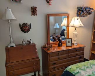 Drop Front Desk, Dresser with Mirror, Mask