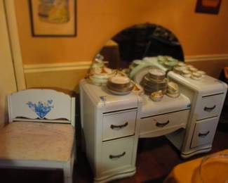 Vintage dresser, mirror, stool