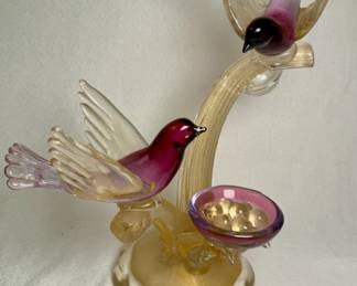 Alfredo Barbini Murano Glass birds and nest figurine
