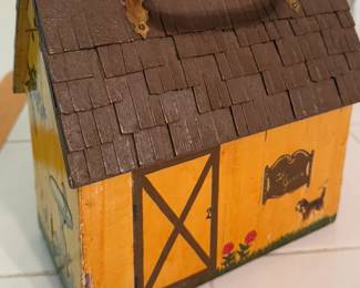 Hand painted wooden purse with Bakelite handle