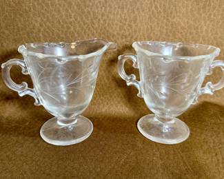Etched creamer and sugar bowl